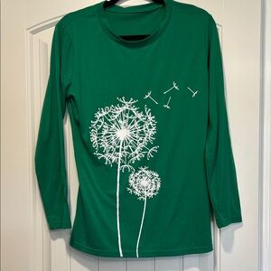 Green Long Sleeve Tee with Dandelion Design